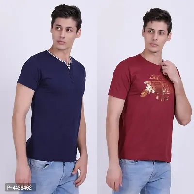 Men's Multicoloured Cotton Blend Self Pattern Tees (Pack of 2)-thumb4