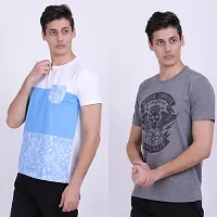 Men's Multicoloured Cotton Blend Printed Round Neck Tees (Pack of 2)-thumb2