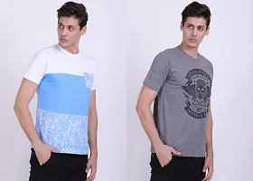 Men's Multicoloured Cotton Blend Printed Round Neck Tees (Pack of 2)-thumb3