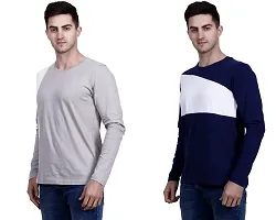 Men's Multicoloured Cotton Blend Colourblocked Round Neck Tees (Pack of 2)-thumb2