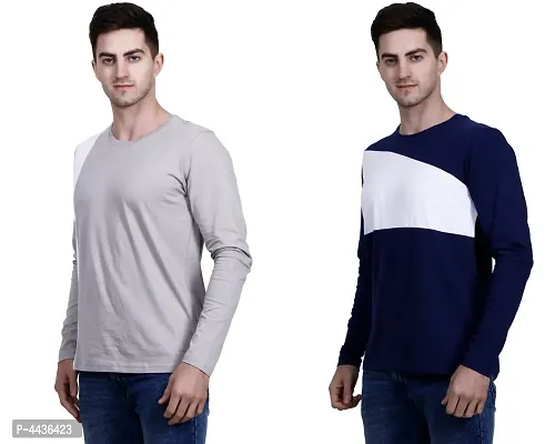 Men's Multicoloured Cotton Blend Colourblocked Round Neck Tees (Pack of 2)-thumb3