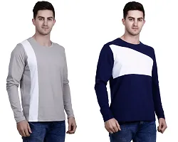 Men's Multicoloured Cotton Blend Colourblocked Round Neck Tees (Pack of 2)-thumb3