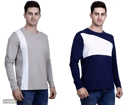 Men's Multicoloured Cotton Blend Colourblocked Round Neck Tees (Pack of 2)-thumb4