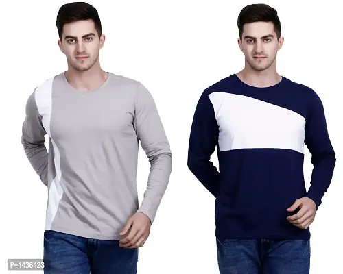 Men's Multicoloured Cotton Blend Colourblocked Round Neck Tees (Pack of 2)-thumb0