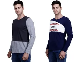 Men's Multicoloured Cotton Blend Self Pattern Round Neck Tees (Pack of 2)-thumb2