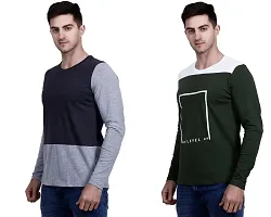 Men's Multicoloured Cotton Blend Self Pattern Round Neck Tees (Pack of 2)-thumb2