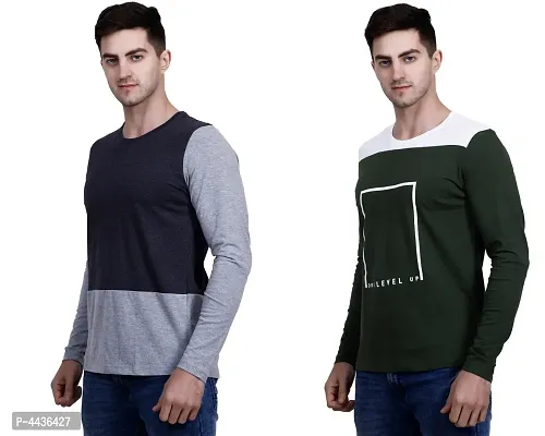Men's Multicoloured Cotton Blend Self Pattern Round Neck Tees (Pack of 2)-thumb3