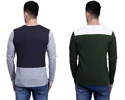 Men's Multicoloured Cotton Blend Self Pattern Round Neck Tees (Pack of 2)-thumb1