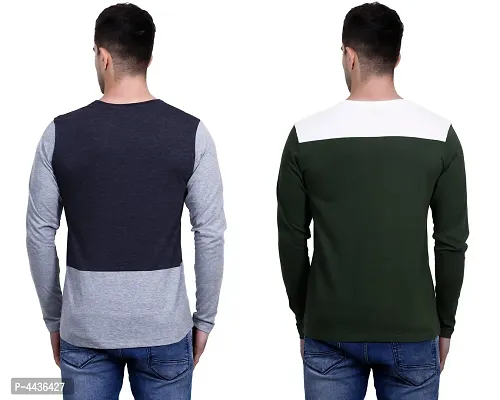 Men's Multicoloured Cotton Blend Self Pattern Round Neck Tees (Pack of 2)-thumb2