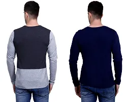 Men's Multicoloured Cotton Blend Self Pattern Round Neck Tees (Pack of 2)-thumb1