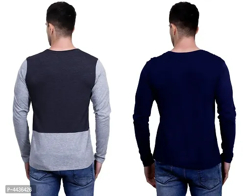 Men's Multicoloured Cotton Blend Self Pattern Round Neck Tees (Pack of 2)-thumb2