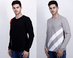 Men's Multicoloured Cotton Blend Self Pattern Round Neck Tees (Pack of 2)-thumb2