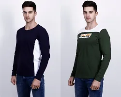 Men's Multicoloured Cotton Blend Self Pattern Round Neck Tees (Pack of 2)-thumb2