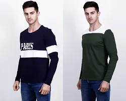 Men's Multicoloured Cotton Blend Self Pattern Round Neck Tees (Pack of 2)-thumb2