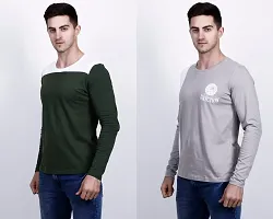 Men's Multicoloured Cotton Blend Self Pattern Round Neck Tees (Pack of 2)-thumb2