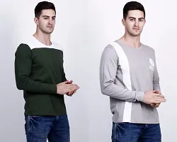 Men's Multicoloured Cotton Blend Self Pattern Round Neck Tees (Pack of 2)-thumb3