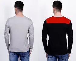 Men's Multicoloured Cotton Blend Self Pattern Round Neck Tees (Pack of 2)-thumb1