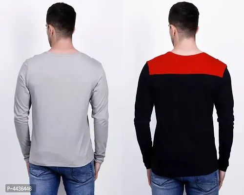 Men's Multicoloured Cotton Blend Self Pattern Round Neck Tees (Pack of 2)-thumb2