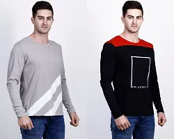 Men's Multicoloured Cotton Blend Self Pattern Round Neck Tees (Pack of 2)-thumb3