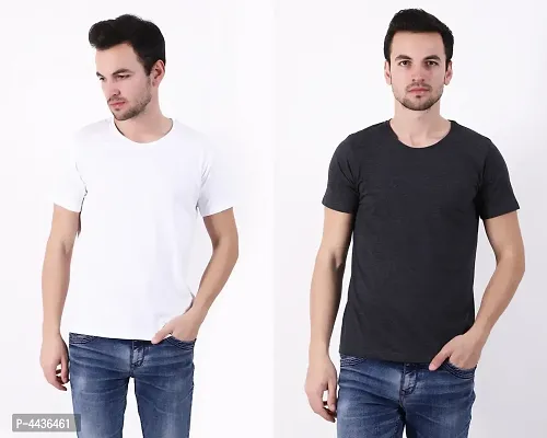 Men's Multicoloured Cotton Blend Solid Round Neck Tees (Pack of 2)