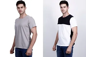 Men's Multicoloured Cotton Blend Self Pattern Round Neck Tees (Pack of 2)-thumb2