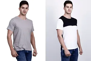 Men's Multicoloured Cotton Blend Self Pattern Round Neck Tees (Pack of 2)-thumb3