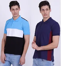 Men's Multicoloured Cotton Blend Self Pattern Polos T-Shirts (Pack of 2)-thumb2