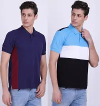 Men's Multicoloured Cotton Blend Self Pattern Polos T-Shirts (Pack of 2)-thumb3