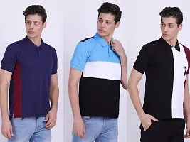 Men's Multicoloured Cotton Blend Self Pattern Polos T-Shirts (Pack of 3)-thumb2