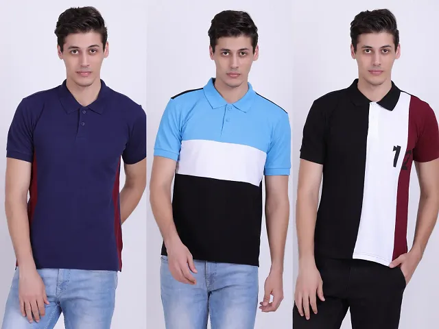Pack of 3 Self Pattern Cotton Blend Polo T-shirt