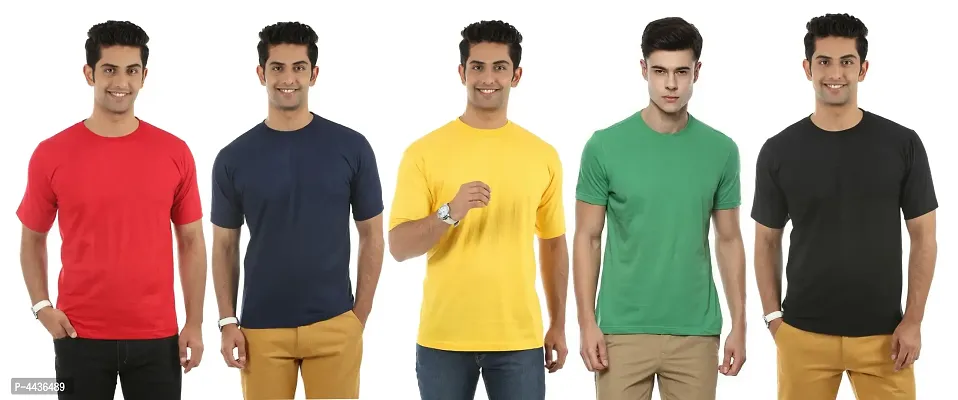 Men's Multicoloured Cotton Blend Solid Round Neck Tees (Pack of 5)-thumb0