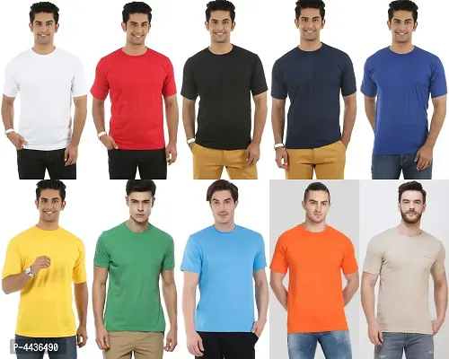 Men's Multicoloured Polyester Solid Round Neck Tees (Pack of 10)