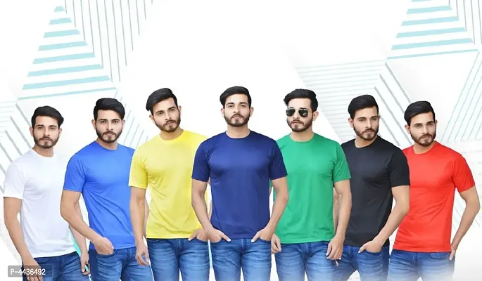 Men's Multicoloured Cotton Blend Solid Round Neck Tees (Pack of 7)