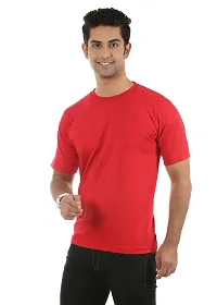 Men's Red Cotton Blend Solid Round Neck Tees-thumb2