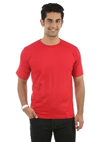 Men's Red Cotton Blend Solid Round Neck Tees-thumb1