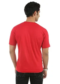 Men's Red Cotton Blend Solid Round Neck Tees-thumb3