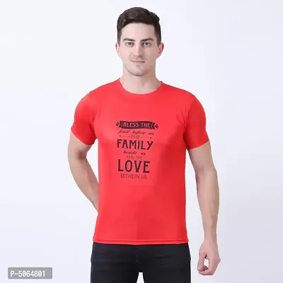 Men's Red Polyester Printed Round Neck Tees-thumb0