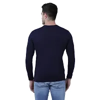 Stylish Navy Blue Polyester Solid Round Neck Tees For Men-thumb1