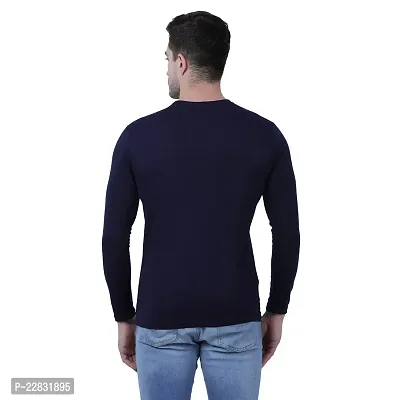 Stylish Navy Blue Polyester Solid Round Neck Tees For Men-thumb2