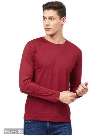 Stylish Maroon Polyester Solid Round Neck Tees For Men-thumb0