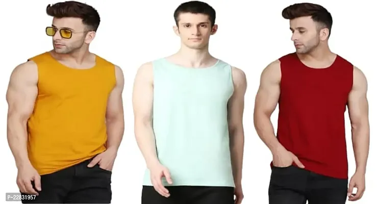 Stylish Multicoloured Polyester Sleeveless Gym Vest For Men Pack Of 3-thumb0