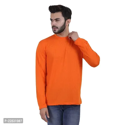 Stylish Orange Polyester Solid Round Neck Tees For Men-thumb3