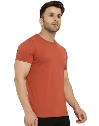 Stylish Orange Polyester Solid Short Sleeves Round Neck Tees For Men-thumb1