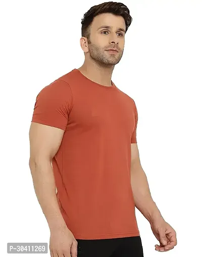 Stylish Orange Polyester Solid Short Sleeves Round Neck Tees For Men-thumb2