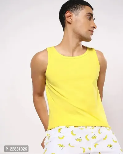Stylish Yellow Polyester Sleeveless Gym Vest For Men