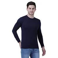 Stylish Navy Blue Polyester Solid Round Neck Tees For Men-thumb2