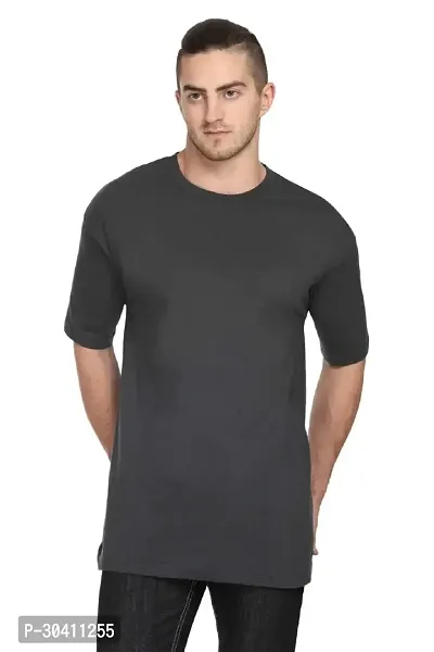 Stylish Black Polyester Solid Short Sleeves Round Neck Tees For Men-thumb0