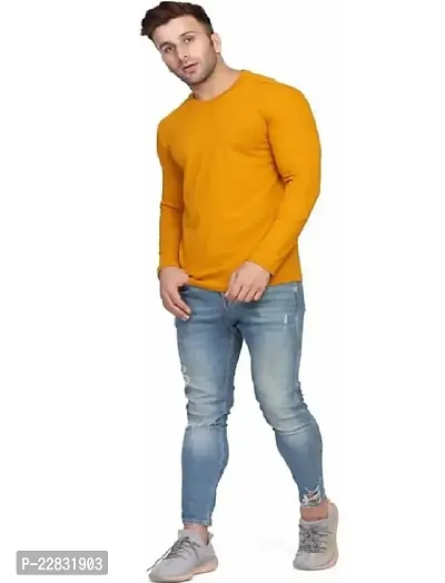 Stylish Yellow Polyester Solid Round Neck Tees For Men-thumb5