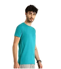 Stylish Blue Polyester Solid Short Sleeves Round Neck Tees For Men-thumb1