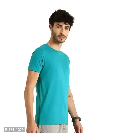 Stylish Blue Polyester Solid Short Sleeves Round Neck Tees For Men-thumb2